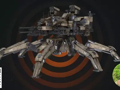 Heavy Quadrupedal Combat Mech - Dual Minigun Edition 3D model