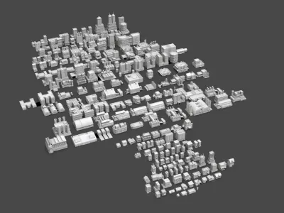Low Poly City Buildings Pack Of 210 - Game Ready - Untextured  3D model