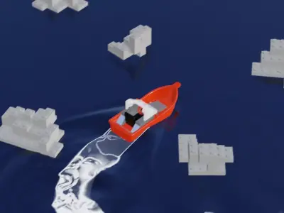 Lego - Inspired Red Boat and Iceberg Stylized 3D Animation Set 3D model