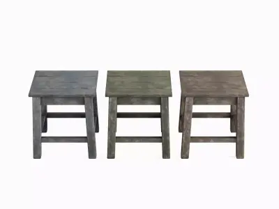 Old Wooden Tabouret Set Low-poly 3D model