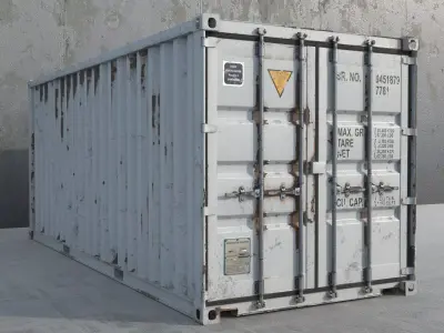 Cargo Container White 20 Feet PBR 3D model