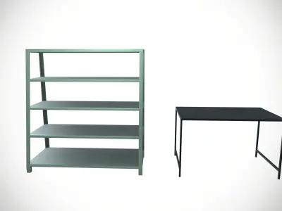 Metal Rack And Table Industrial Low-poly 3D model