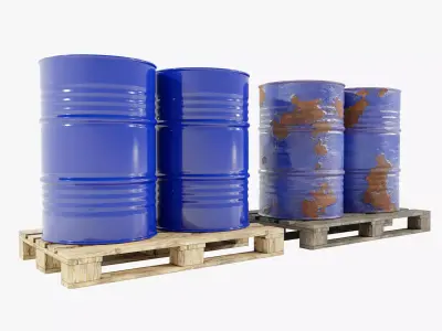 Pallet with Steel Barrels 3D model