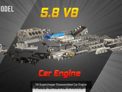 V8 Supercharger with Disassembled Car Engine 3D Model Pack