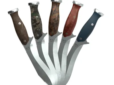 Survival Knife - Model 1 - with 5 Handle Skins Low-poly 3D model