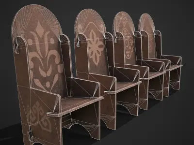 Wooden High Chair Low-poly 3D model