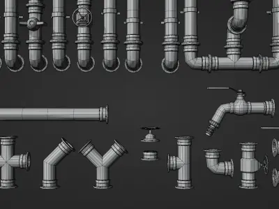 Modular Metal Pipes and Valves Collection 01 Low-poly 3D model