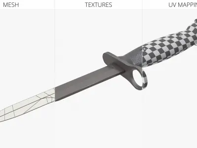 M7 Bayonet Knife with Muzzle Ring and Crossguard Black 3D model