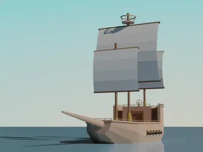 Low Poly Ship sailing floating in ocean Free low-poly 3D model