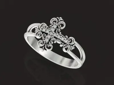 Diamond Sideways Cross Ring 359 3D print model