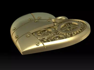 heart pendant with mechanism Steampunk 3D print model