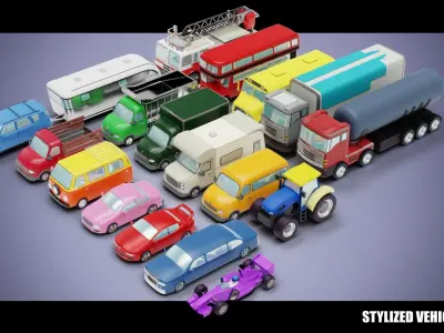 17 Low Poly Stylized Vehicles 3D Model Pack