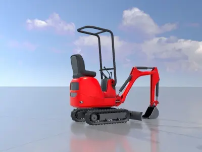 Mini-Digger Red Low-poly 3D model