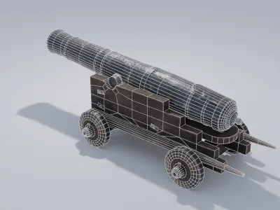 Old Cannon with 4K and 2K Textures Low-poly 3D model