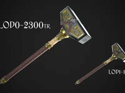 Fantasy Great Hammer 05 Low-poly 3D model