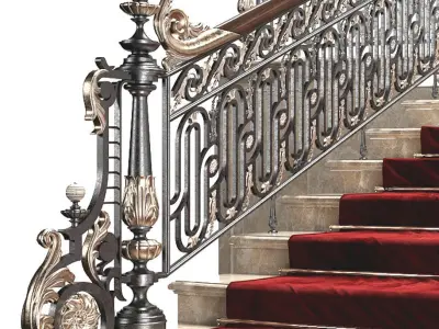 staircase 2 ornate with carpet 3D model