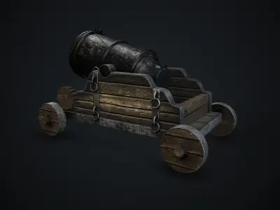Medieval cannon Low-poly 3D model 9