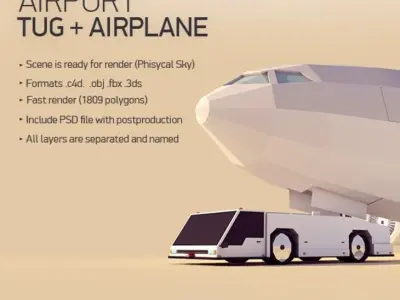 Cartoon Low Poly Tug and Airbus Low-poly 3D model