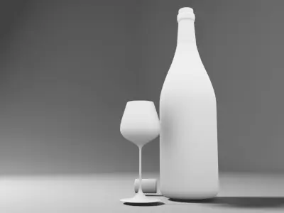 Wine Glass and Bottle Low-poly 3D model