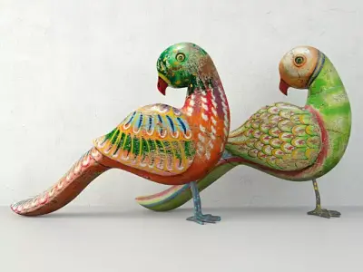 Rustic Carved Painted Parrots 3D model
