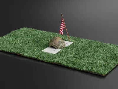 Soldier Grave with Helmet Fur 3D model