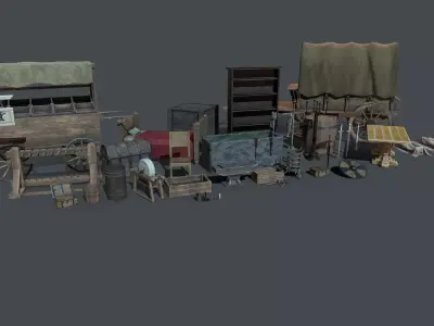 Medieval elements Low-poly 3D model