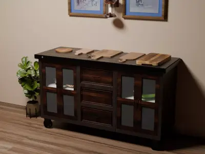 Industrial Sideboard With Wheels 3D model
