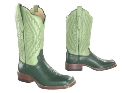Green Stitch Cowgirl Boots 3D model