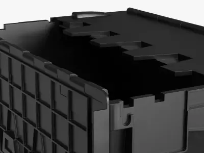 Industrial Plastic Bin with Interlocking Lid Black 3D model