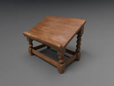 Old Carved Wood Lectern Book Holder Low-poly 3D model