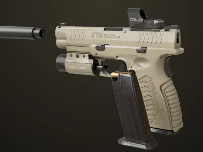 Pistol 06 Brown Generic All PBR Unity UE Textures Included Low-poly 3D model