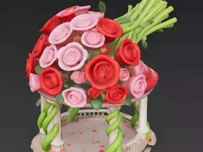 Enchanted Rose Bouquet Gazebo 3D Model Low-poly 3D model