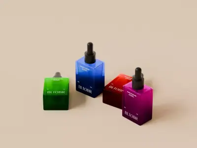 Cosmetic Dropper Bottle Mockup Set - Glass Serum Vials 3D model