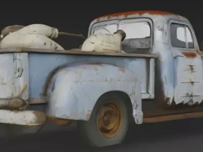 Vintage Old scratched rugged broken Blue Pickup Truck 3D Model 3D model