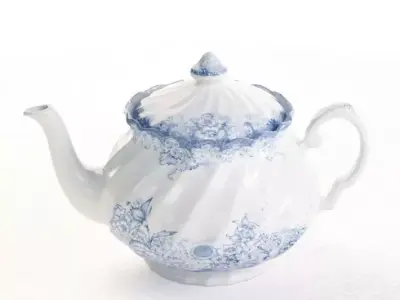 White Blue Porcelain Teapot 3D model