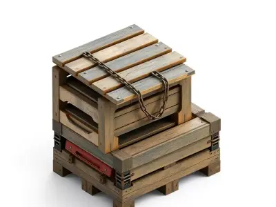 Stacked Wooden Crates with Chain Low-poly 3D model