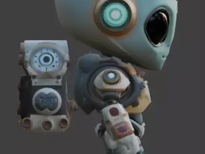 Stylized Chibi Cyber-Brain Robot 3D Model Low-poly 3D model