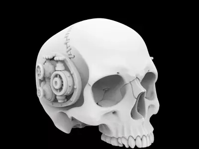 Half Steampunk Skull 3D Print Model 3D print model
