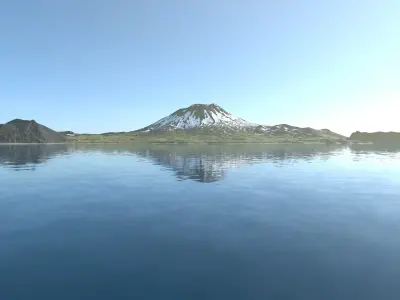 Snowy island volcano PBR landscape 3D model