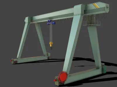 PBR Single Girder Gantry Crane V1 - GREEN LIGHT Low-poly 3D model
