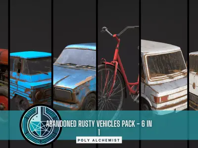 Abandoned Rusty Vehicles Pack 6 In 1 Low-poly 3D model