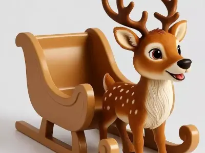 3D Christmas Sleigh with Reindeer Model 3D print model purchase