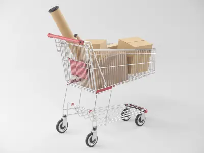 Shopping Cart with Boxes 3D model
