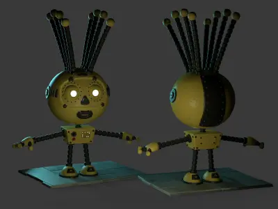 Cartoon Robot for game Low-poly 3D model