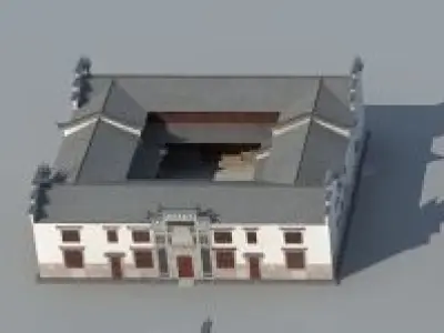 town Chinese style commercial residential buildings 3D model get