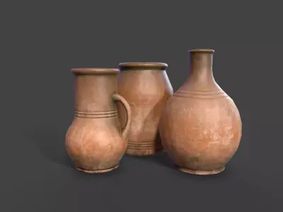 Old Clay Jugs Low-poly 3D model