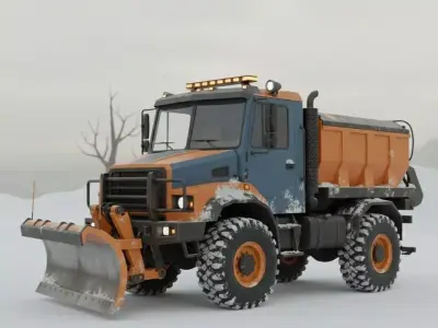 Winter Snow Plow Truck Vehicle 3D Model Low-poly 3D model