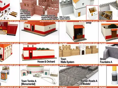 Roman Town Buildings and Walls Collection 3D Model Pack