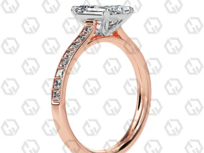 Ring 73 Emerald Shape and princess on shanks with Gems 3D print model
