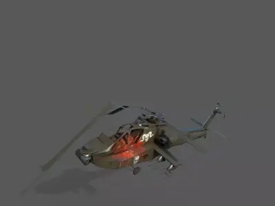 destroyed helicopter Low-poly 3D model